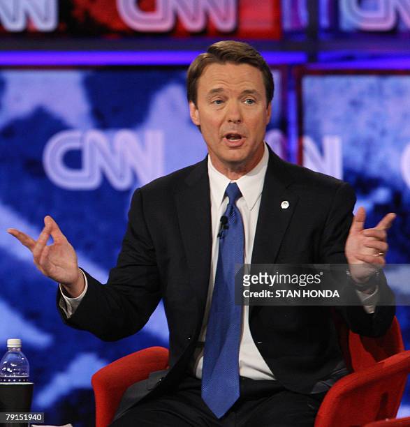 Democratic presidential hopeful former North Carolina senator John Edwards during the Democratic Presidential Primary Debate hosted by CNN and the...