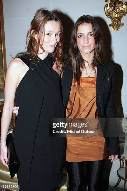 Models Audrey Marney and Joana Preiss attend the Louis Vuitton unveiling of a new collection of Blason fine jewelry designed by Pharrell Williams and...