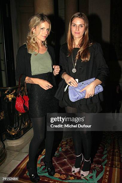 Socialite Eugenie Niarchos and Gaya Repossi attend the Louis Vuitton unveiling of a new collection of Blason fine jewelry designed by Pharrell...