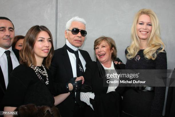 Sofia Coppola, Karl Lagerfeld, Marianne Faithfull and Claudia Schiffer attends the Chanel Fashion show, during Paris Fashion Week Spring-Summer 2008...