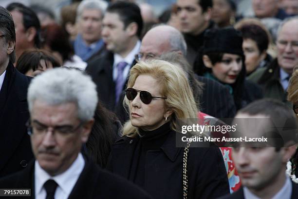 Sylvie Vartan arrives at the St Germain church before the funeral mass of French singer Carlos on January 22, 2008 in Paris, France.