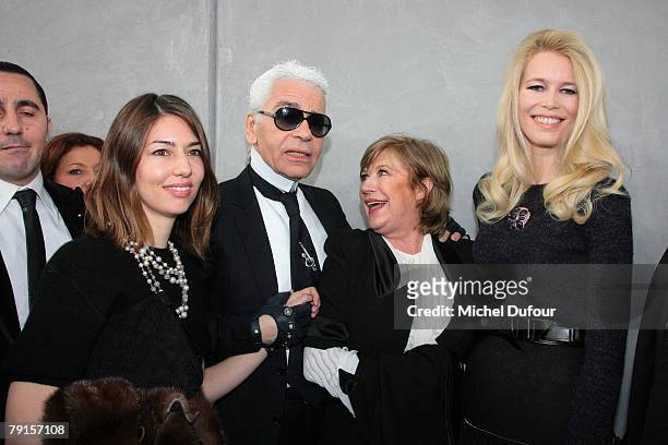 Sofia Coppola, Karl Lagerfeld, Marianne Faithfull and Claudia Schiffer attend the Chanel Fashion show, during Paris Fashion Week Spring-Summer 2008...