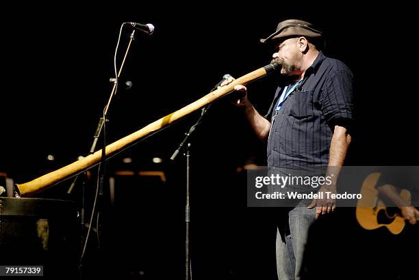 Member of The Black Arm Band during a performance of 'Murundak' at the Sydney Opera House as part of the 2008 Sydney Festival on January 22, 2008 in...