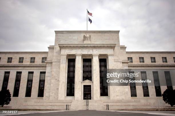 The Federal Reserve building is seen January 22, 2008 in Washington, DC. The Fed cut its benchmark interest rate by three-quarters of a percentage...
