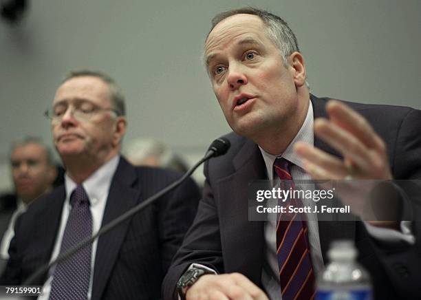 Richard F. Syron, chairman and CEO of Freddie Mac; and Daniel Mudd, president and CEO of Fannie Mae, testify during the House Financial Services on...