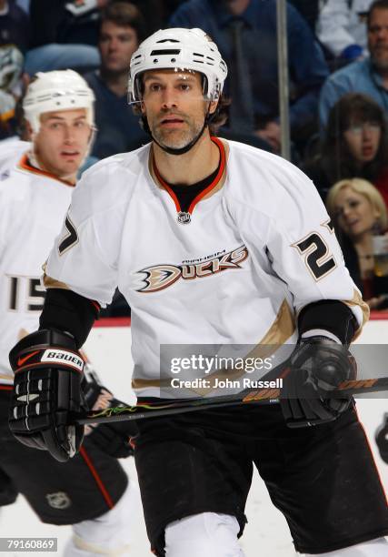 Scott Niedermayer of the Anaheim Ducks skates against the Nashville Predators on January 17, 2008 at the Sommet Center in Nashville, Tennessee.