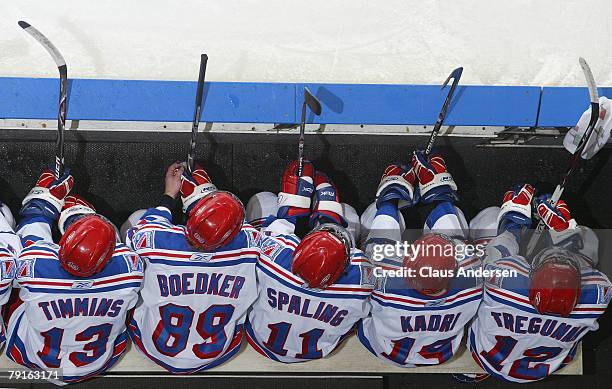 An overview of Kitchener Rangers bench in a game against the London Knights on January 20, 2008 at the John Labatt Centre in London, Ontario. The...