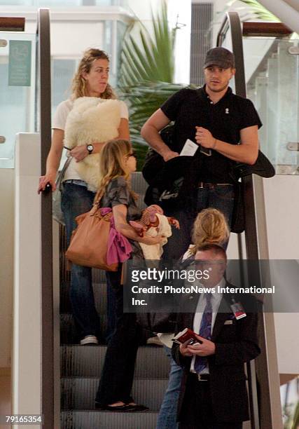 Actor Heath Ledger with wife Michelle Williams and daughter Matilda Rose Ledger leave Sydney International Airport for their New York home on January...