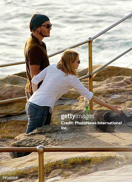 Actor Heath Ledger with actress girlfriend Michelle Williams in Bondi Beach January 3, 2005 in Sydney, Australia. The pair were living in Australia...