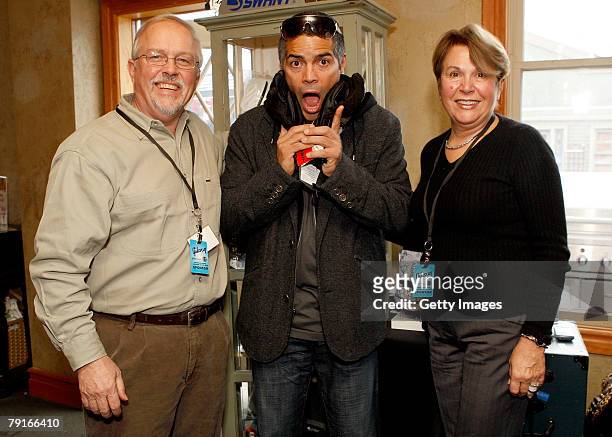 Actor Esai Morales poses with the Swany display at the Gibson Guitar celebrity hospitality lounge held at the Miners Club during the 2008 Sundance...