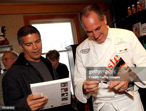 Actor Esai Morales poses with the Chef Tim Creehan display at the Gibson Guitar celebrity hospitality lounge held at the Miners Club during the 2008...