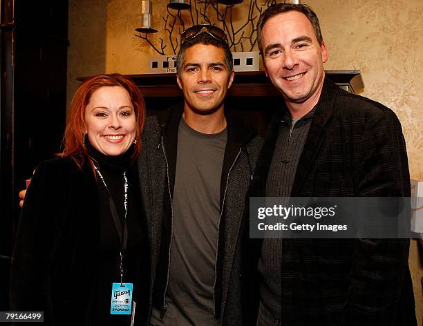 Actor Esai Morales poses with the re jenuvie display at the Gibson Guitar celebrity hospitality lounge held at the Miners Club during the 2008...