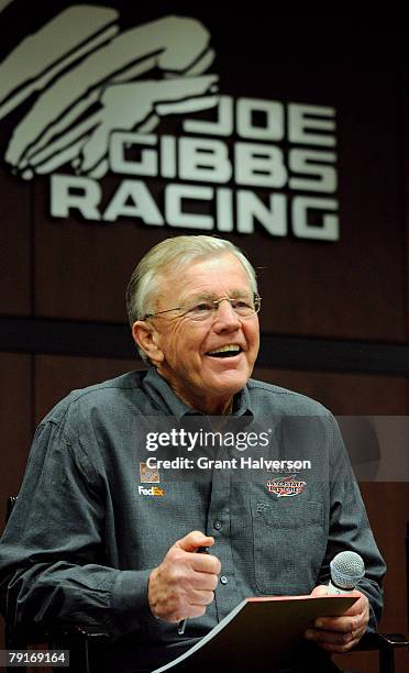 Team owner Joe Gibbs answers questions during an event at Joe Gibbs Racing January 22, 2007 in Huntersville, North Carolina.