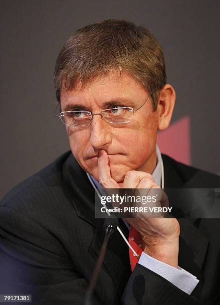 Hungarian Prime Minister Ferenc Gyurcsany listens during a session at the congress center in davos 23 January 2008. The World Economic Forum annual...