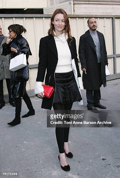 Audrey Marney leaves the Chanel Fashion show, as part of Haute Couture Spring-Summer 2008 Paris Fashion Week at the Grand Palais on January 22, 2008...