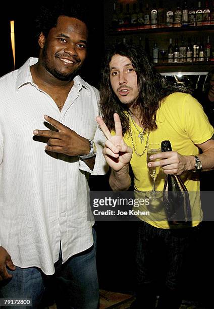 Football player Melvin Fowler and Musician Cisco Adler attend the Steelo Fall 08 Preview Party Presented By Bombay Sapphire & SmartWater on January...
