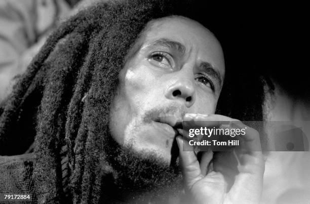 Reggae singer-guitarist Bob Marley is interviewed after performing at The Fabulous Fox Theater on November 12, 1979 in Atlanta, Georgia.