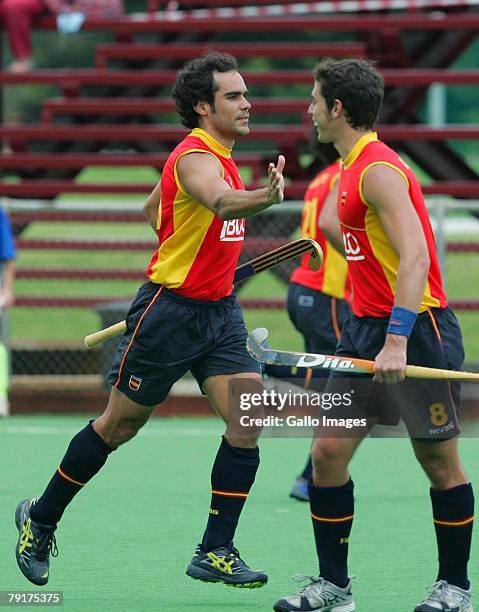 Xavi Ribas of Spain celebrates his second goal during the Five Nations Men's Hockey tournament match between Australia and Spain held at the North...
