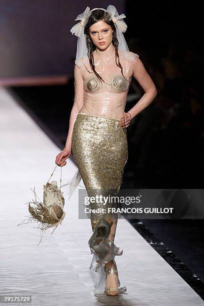 Model presents a creation by French designer Jean Paul Gaultier during Spring/Summer 2008 Haute Couture collection show in Paris, 23 January 2008....