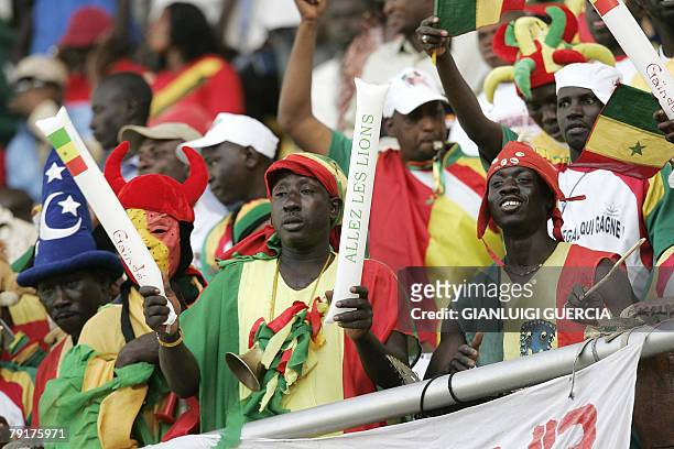 Senegal Football team supporters cheer up, 23 January 2008, minutes before the 2008 African Cup of Nations match Kick off between Senegal and Tunisia...