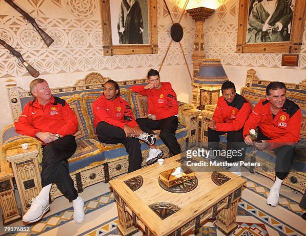Sir Alex Ferguson, Anderson, Cristiano Ronaldo, Nani and Carlos Queiroz of Manchester United visit the palace of HRH Prince Abdullah bin Mosa'ad bin...