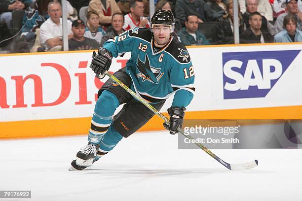 Patrick Marleau of the San Jose Sharks skates during an NHL game vs the Detroit Red Wings on January 19, 2008 at HP Pavilion at San Jose in San Jose,...