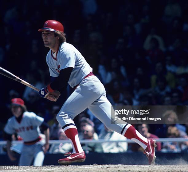 Outfielder Bernie Carbo of the Boston Red Sox runs towards firstbase after hitting a pitch during a game on May 21, 1978 against the Detroit Tigers...