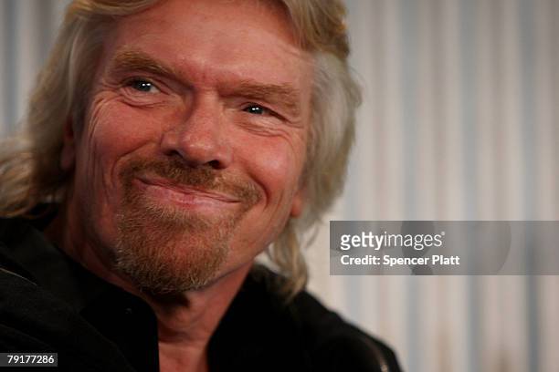 Sir Richard Branson of Virgin Atlantic smiles while unveiling a model of a spaceship at a news conference January 23, 2008 in New York City. Branson...