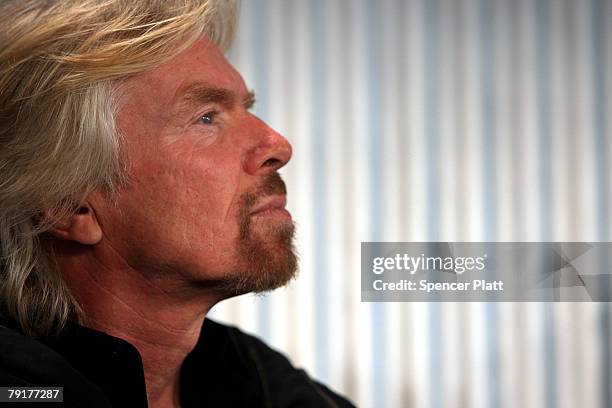 Sir Richard Branson of Virgin Atlantic looks on during the unveiling a model of a spaceship at a news conference January 23, 2008 in New York City....