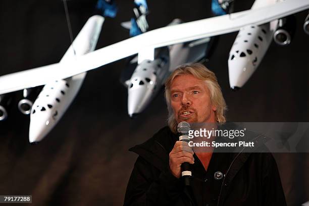 Sir Richard Branson of Virgin Atlantic speaks during the unveiling a model of a spaceship at a news conference January 23, 2008 in New York City....