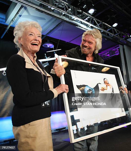 Sir Richard Branson , founder of Virgin Galactic with his mother Eve , at the unveiling of the Virgin Galactic Spaceship Two and the White Knight...