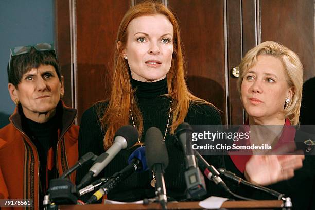 Marcia Cross , actress from ABC's "Desperate Housewives," addresses a news conference to raise awareness of the Breast Cancer Patient Protection Act...