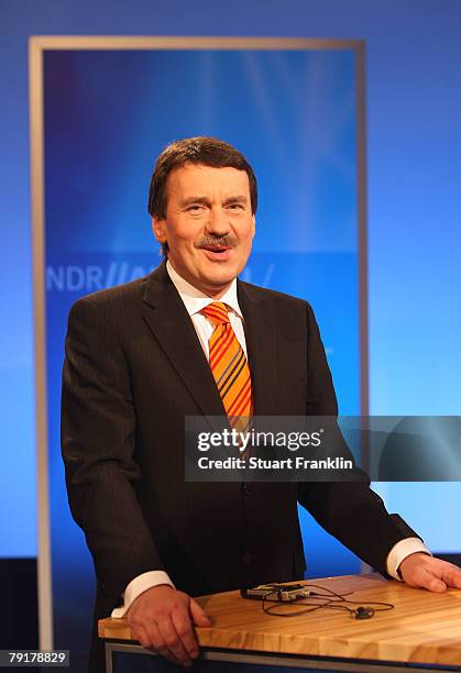 Wolfgang Juettner, candidate of the Social Democratic Party attends a television debate with his challenger Christian Wulff, candidate of the...