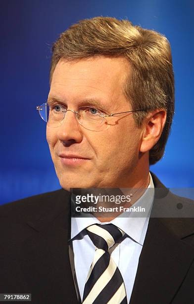 Christian Wulff, top candidate of the Christian Democratic Union and Governor of Lower Saxony attends a television debate with his challenger...