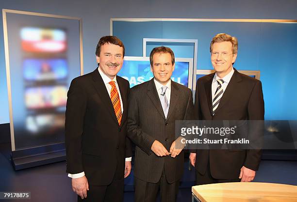 Wolfgang Juettner , candidate of the Social Democratic Party , Andreas Cichowicz , chief editor of the tv channel NDR and Christian Wulff, candidate...