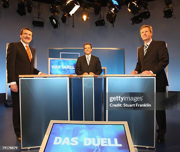 Wolfgang Juettner , candidate of the Social Democratic Party , Andreas Cichowicz , chief editor of the tv channel NDR and Christian Wulff, candidate...