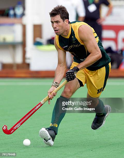 Thornton McDade of South Africa during the Five Nations Mens Hockey tournament match between South Africa and Germany held at the North West...