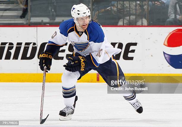 Andy McDonald of the St. Louis Blues skates against the Nashville Predators on January 21, 2008 at the Sommet Center in Nashville, Tennessee.
