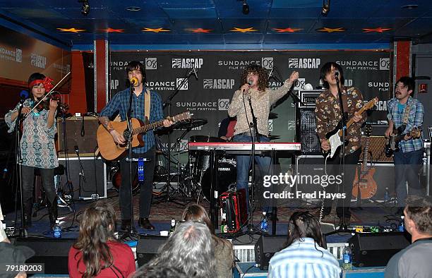 Andrea Babinski, Allen Van Orman, Kyle Divine, Edson Choi, Dustin Apodaca and Eric Chirco of Dusty Rhodes and The River Band preform at the Music...