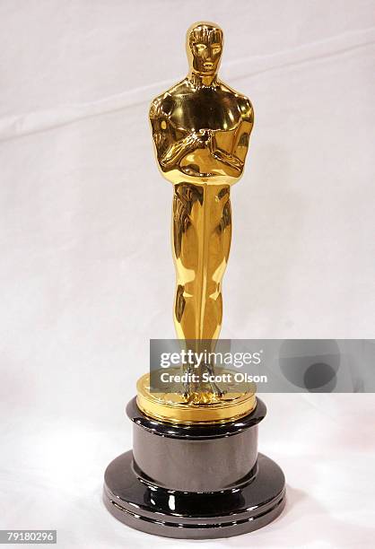 An Oscar statuette sits on a work bench at R.S. Owens & Company January 23, 2008 in Chicago, Illinois. R.S. Owens manufactures the Oscar statuettes...