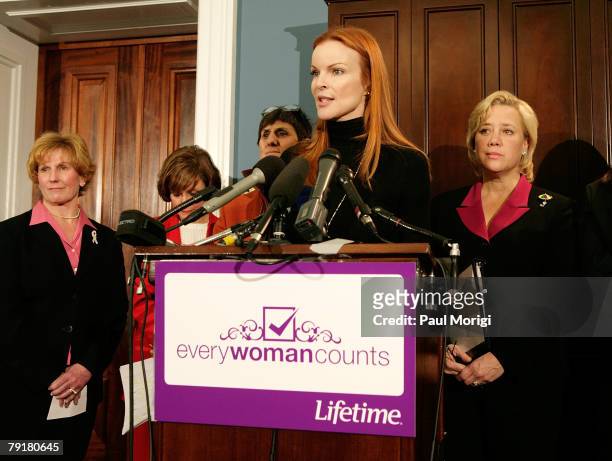 Actress Marcia Cross and Senator Mary Landrieu join Lifetime Television at a press conference at the U.S. Capitol Building to deliver over 20 million...