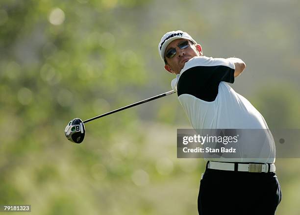 David Mathis hits from the 6th tee during the Pro-Am for the Movistar Panama Championship held on January 23, 2008 at Club de Golf de Panama in...