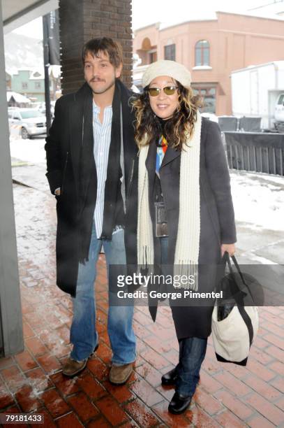 Actors Diego Luna and Sandra Oh attend the Jurors Press Conference during the 2008 Sundance Film Festival at the Sundance House on January 18, 2008...