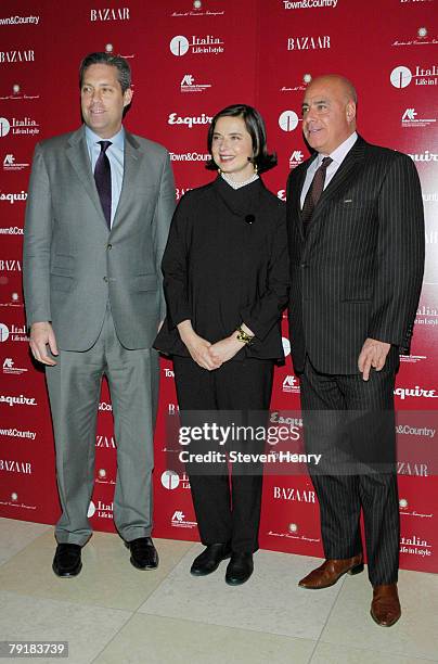 Vice president and publisher Town & Country magazine Jim Taylor, actress Isabella Rossellini and associate publisher of Harpers Bazaar Kevin W....