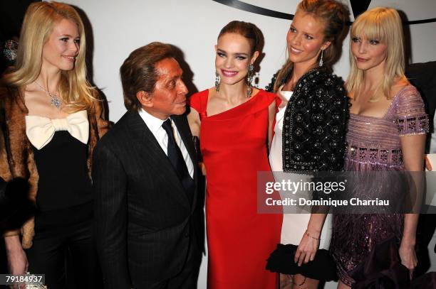 Claudia Schiffer, Valentino, Natalia Vodianova, Eva Herzigova and Nadia Auermann attend the Valentino Fashion show, during Paris Fashion Week...