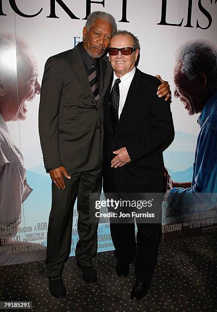 Morgan Freeman and Jack Nicholson attend The Bucket List film premiere held at the Vue West End on January 23, 2008 in London, England.