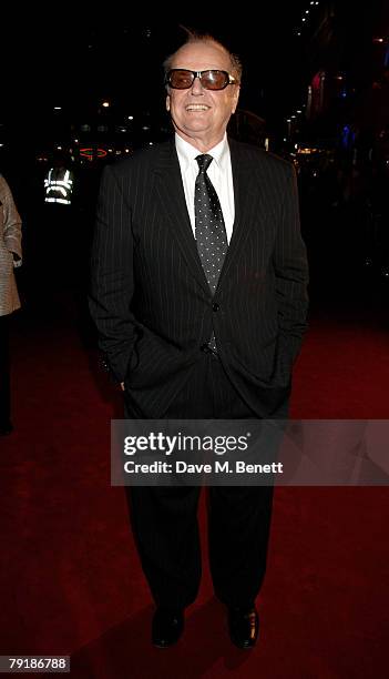 Actor Jack Nicholson arrives at the UK film premiere of 'The Bucket List', at the Vue Cinema on January 23, 2008 in London, England.