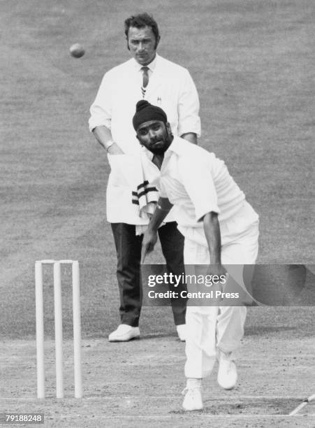 Indian bowler Bishan Bedi in action, 2nd August 1971.