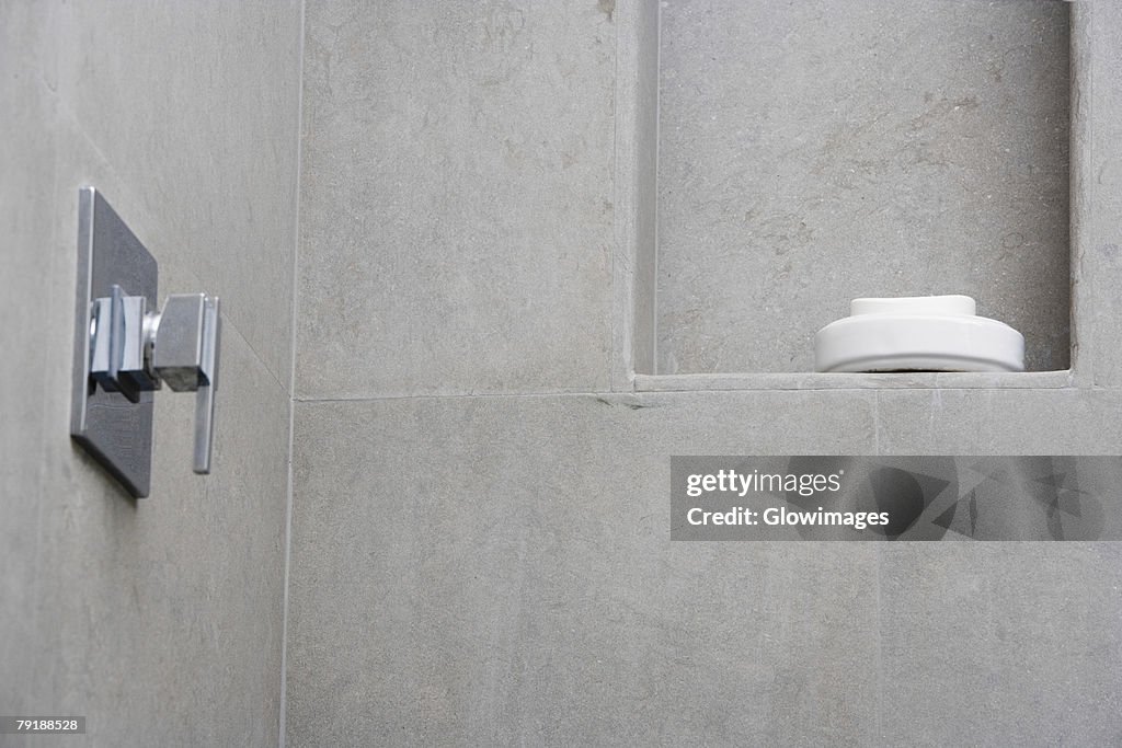 Bar of soap in a soap dish