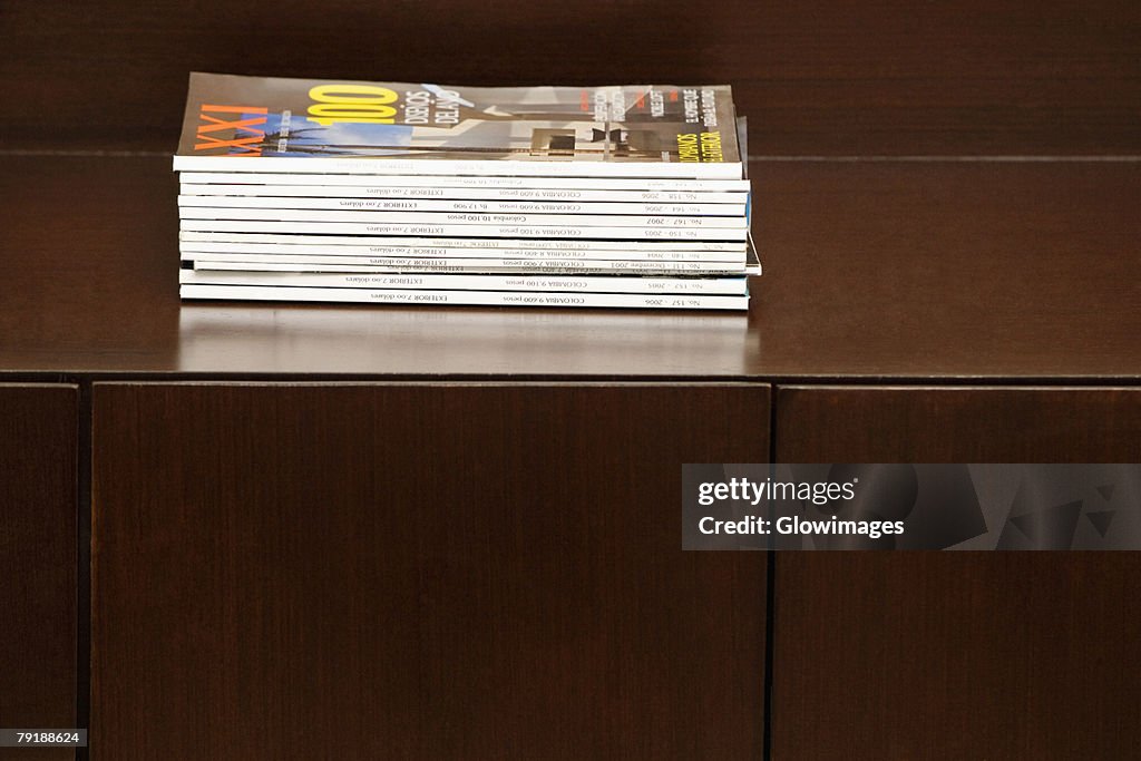 Close-up of magazines on a table